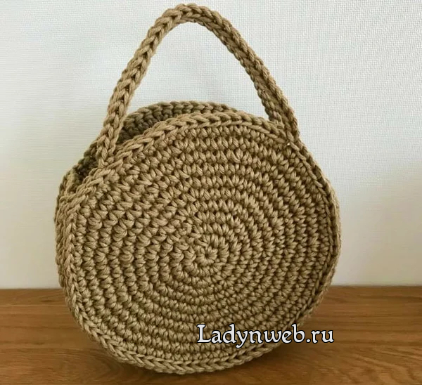 Круглая сумка из джута крючком мастер класс