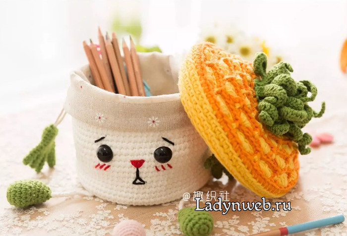 Круглая корзинка с крышкой для мелочей крючком схема