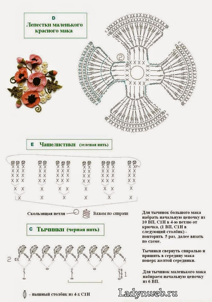 маки и ромашки крючком схемы