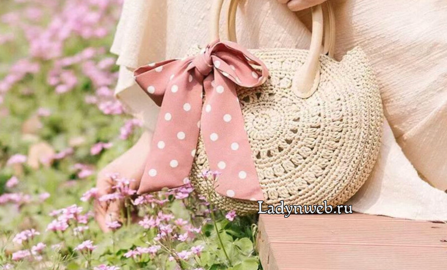 Круглая сумка крючком из рафии схема
